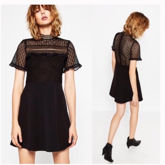 Zara Lace Black Mini Dress - Picture 3 of 5